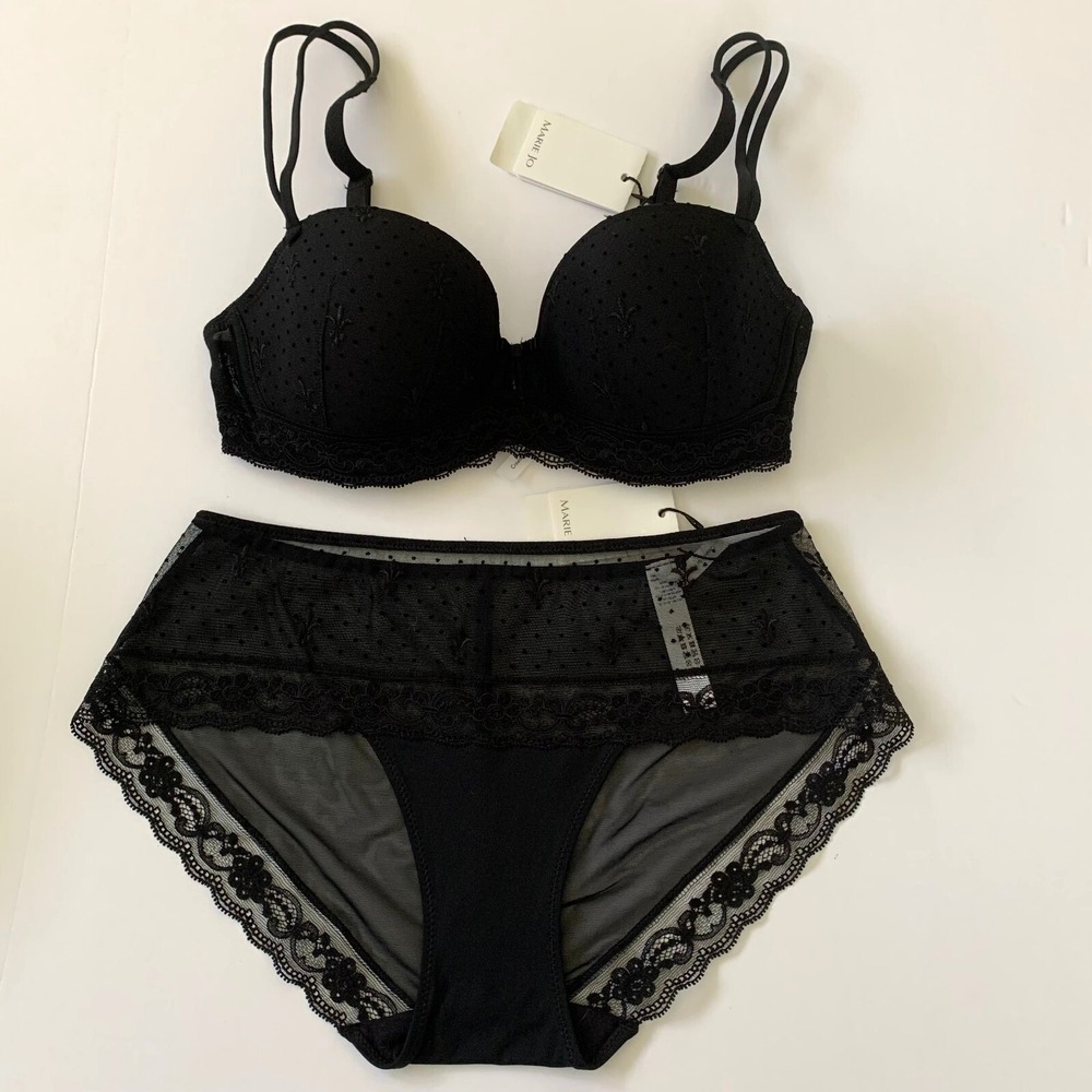 NWT Marie Jo SET Eirin Padded Underwire Balcony Bra 32D Panty Fleur de Lis Lace